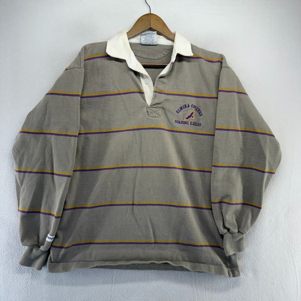 Vintage Elmira College Rugby Shirt men's XL Gray Soaring Eagles Barbarian 90s